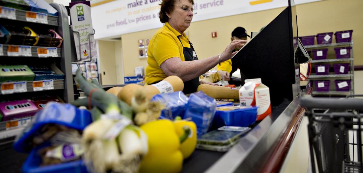 Eine Supermarktkasse in New York: Viele Menschen kaufen nur noch auf Lebensmittelkarten